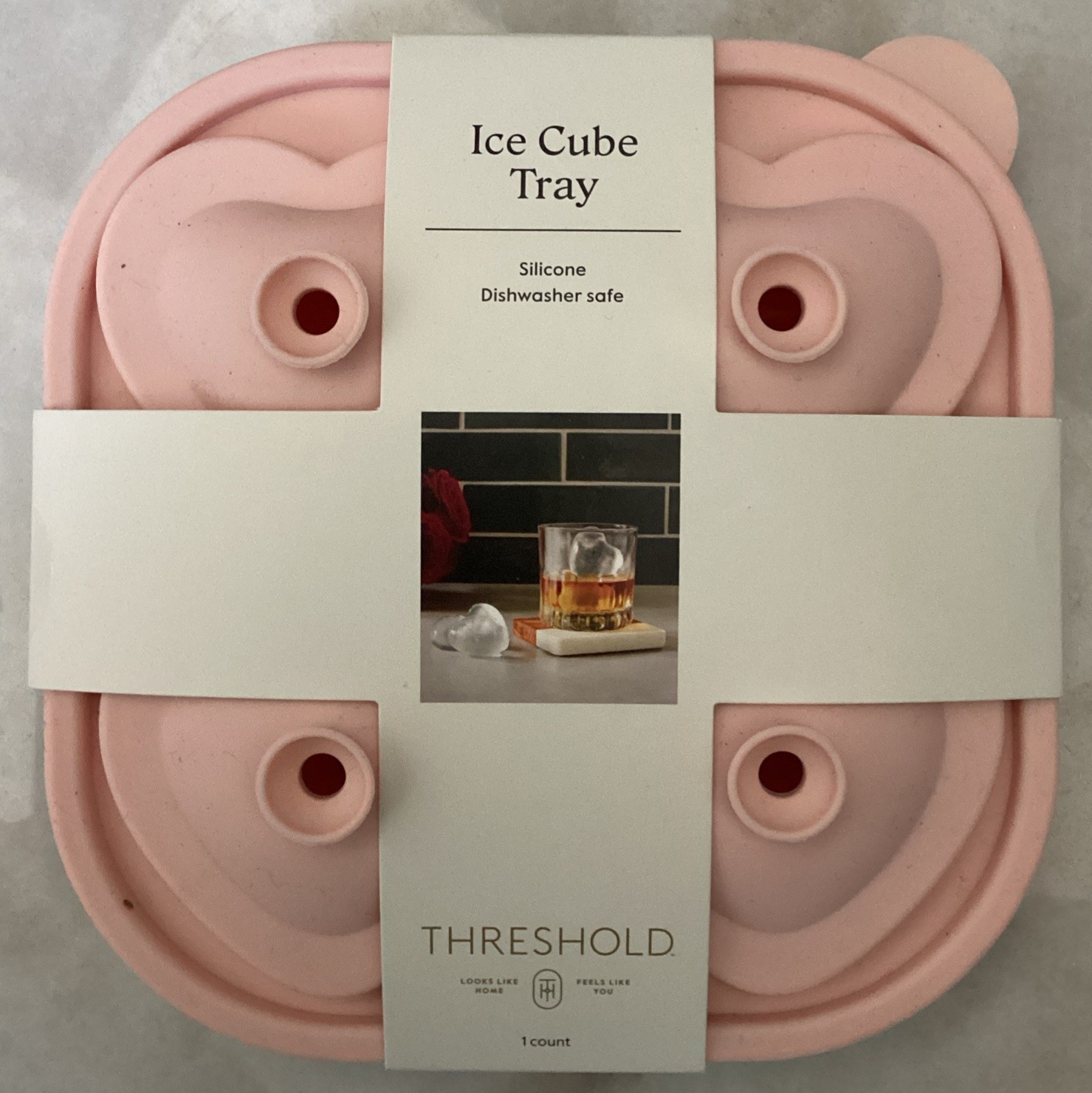 1418004563-1.jpg Target Threshold Silicone Pink Heart Shaped Ice Cube Mold Tray 4 Cavities " - Image 1