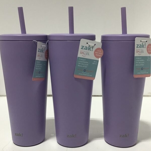 Zak! Designs 30 Fl Oz Stainless Steel Straw Tumbler Lot of 3 Purple