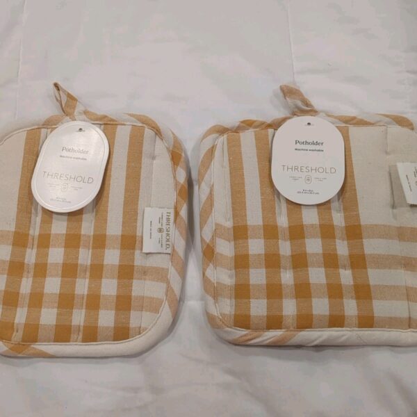 Threshold 2 Piece Oven Potholder Set Tan & Cream Stripe - New "