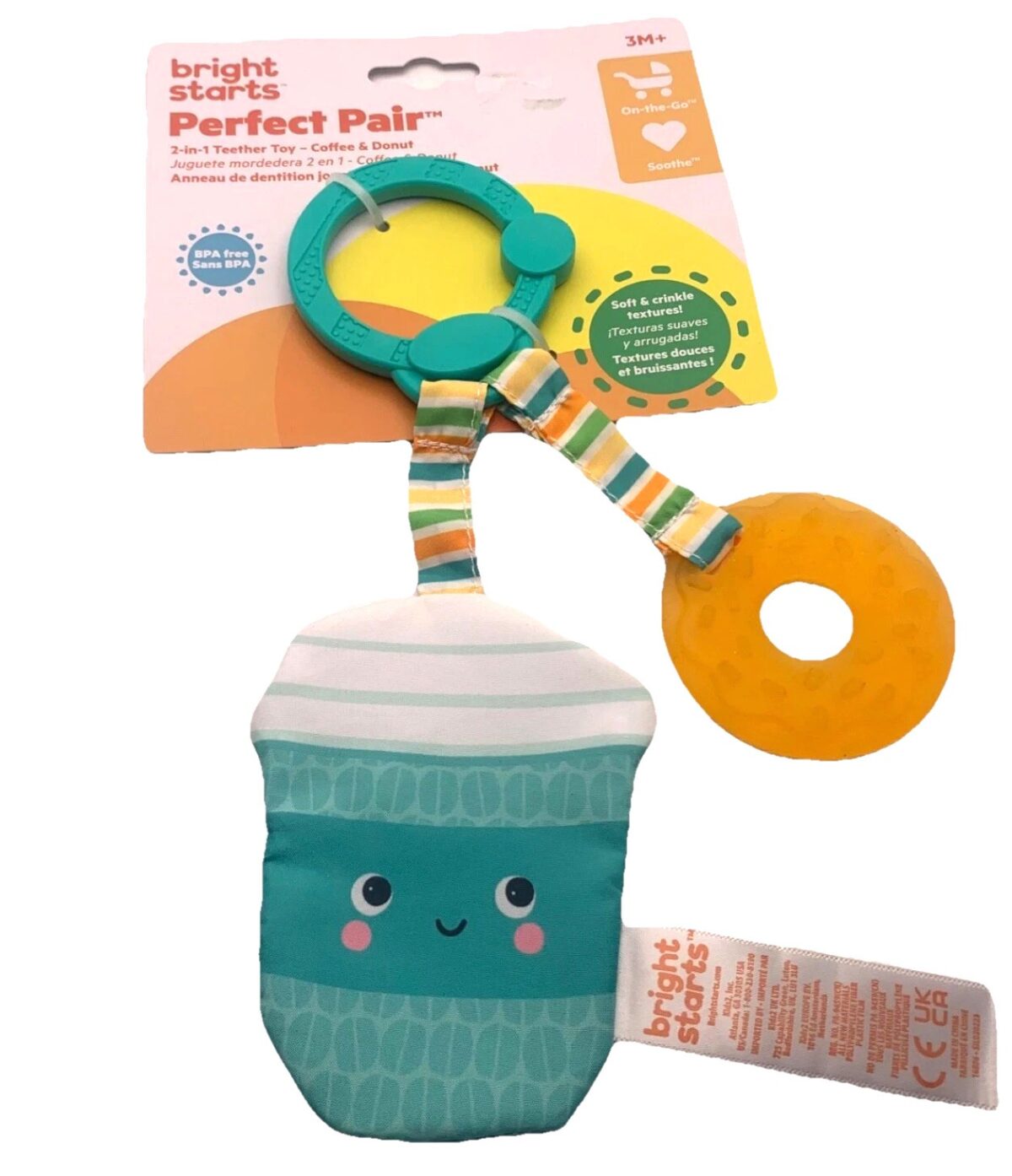 Bright Stars 2 in 1 Teether Toy Coffee & Donut Soft and Crinkle Textures New " - Image 1