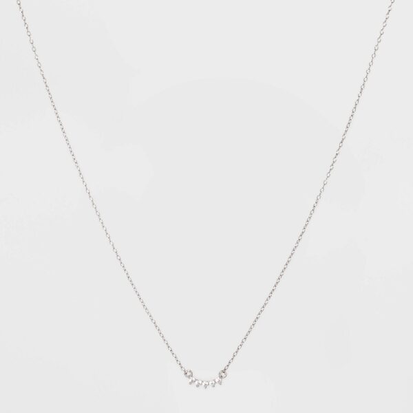 Sterling Silver with Cubic Zirconia Curved Bar Station Chain Necklace - a New Day? Silver