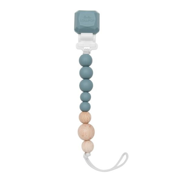 Loulou Lollipop Silicone + Wood Soother Holder in Silicone Clip - Color Pop Slate "