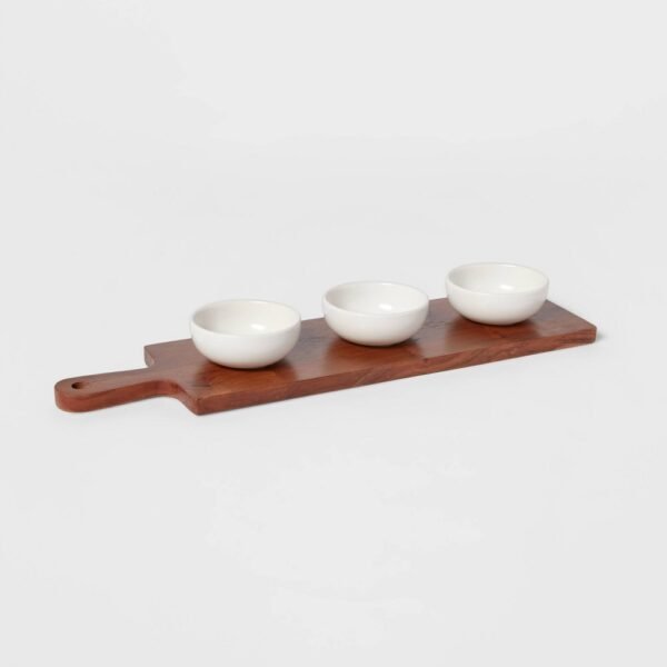 4pc Wood Cutting Board and Ceramic Bowl Set - Threshold? "