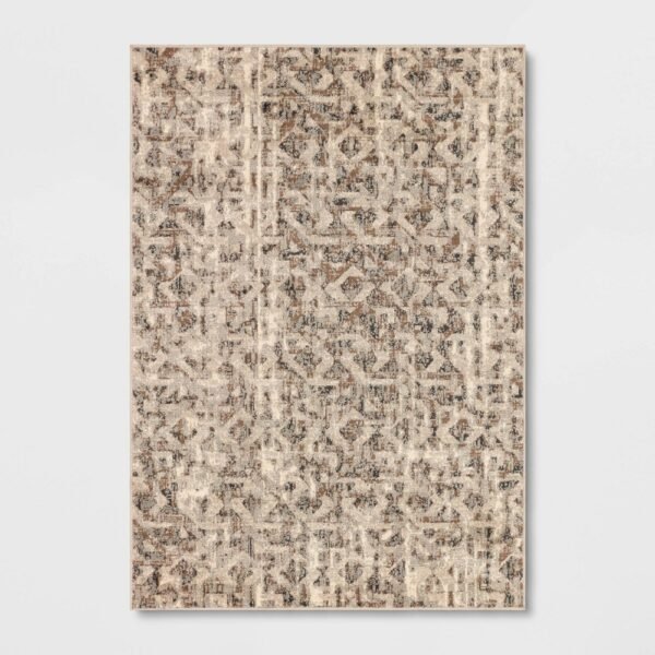 7'x10' Eliot Geo Area Rug Tan/Beige/Gray - Threshold: Traditional Geometric Indoor Low Pile Fade-Resistant Rug "