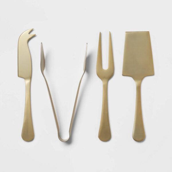 4pc Stainless Steel Cheese Serving Set Gold - Threshold? "