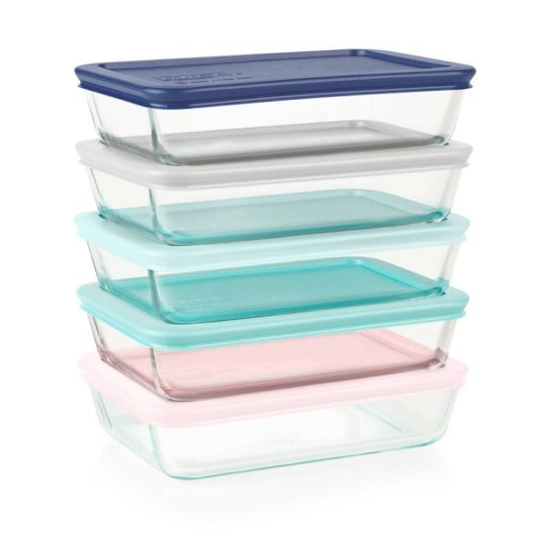 Pyrex 10pc Glass Meal Prep Set: Clear Glass Food Storage Containers with Plastic Lids, Dishwasher-Safe071691542926