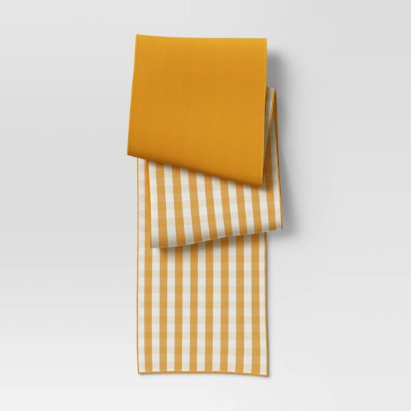 108" X 14" Cotton Gingham Check Table Runner Yellow - Threshold?