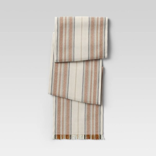 72" X 14" Cotton Striped Table Runner Orange - Threshold: Traditional Fall Decor, Machine Washable, Linen Blend "