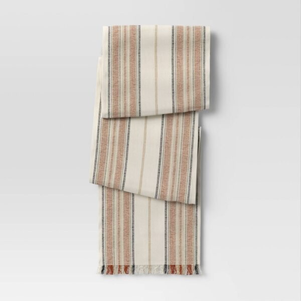 108" X 14" Cotton Striped Table Runner Orange - Threshold: Thanksgiving & Christmas Decor, Traditional Style "