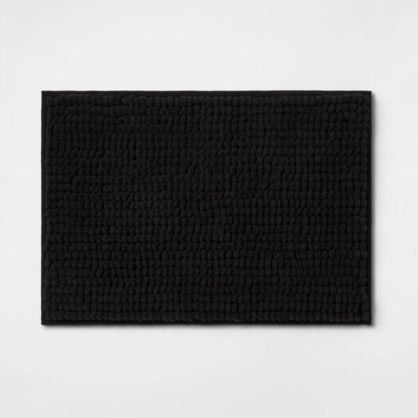 17"x24" Chunky Chenille Cushion Foam Bath Rug Black - Room Essentials: Machine Washable, Tufted Polyester, Medium Pile