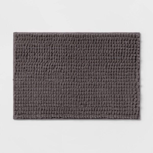 17"x24" Chunky Chenille Cushion Foam Bath Rug Dark Gray - Room Essentials: Tufted Polyester, Machine Washable