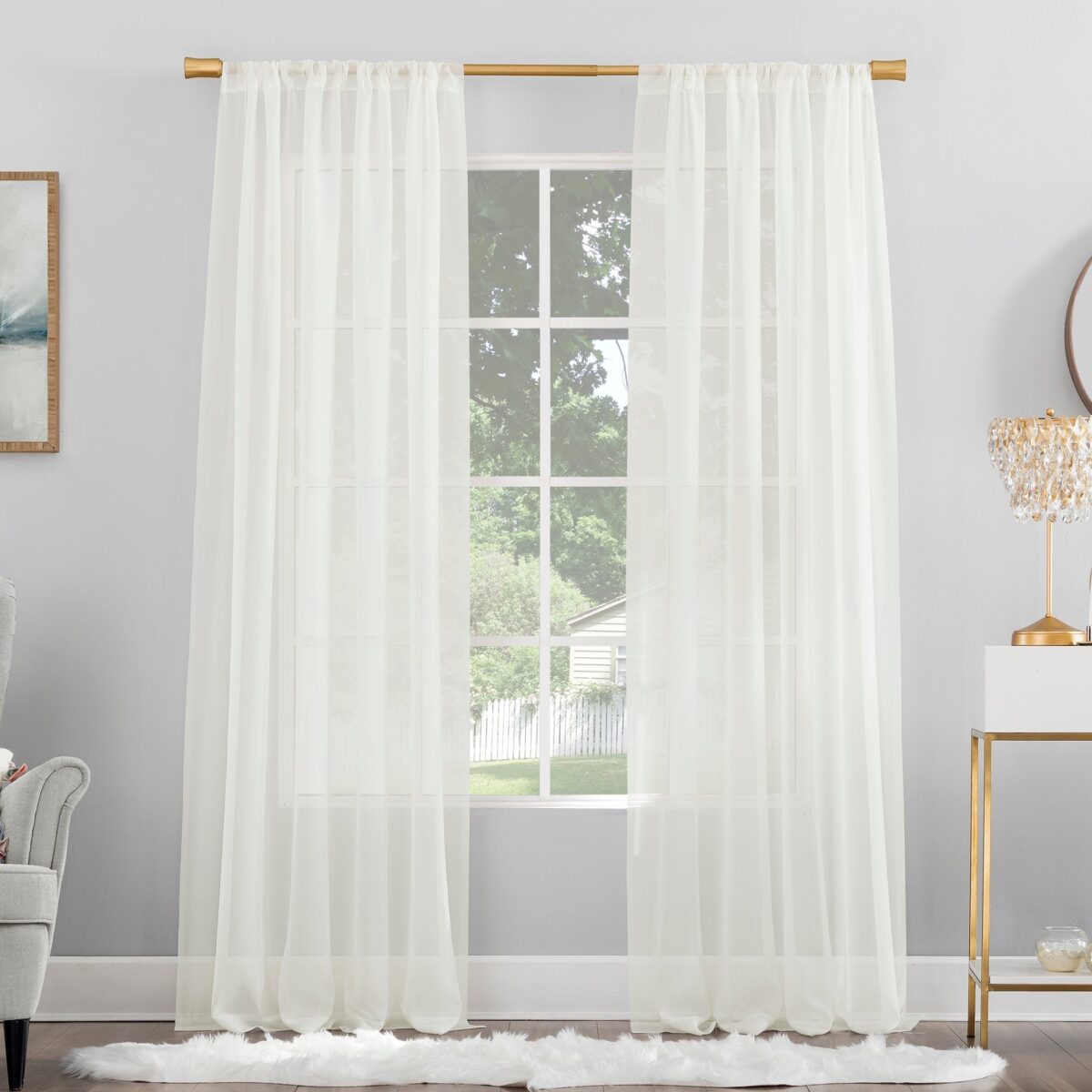 Mallory Sheer Voile Rod Pocket Curtain Panel - Eggshell - Image 1