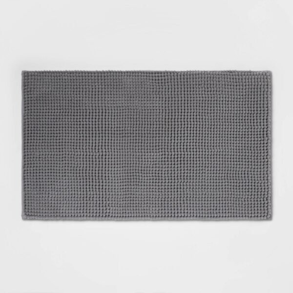 20"x34" Low Chenille Memory Foam Bath Rug Dark Gray - Threshold: Recycled Polyester, Machine Washable, OEKO-TEX Certified