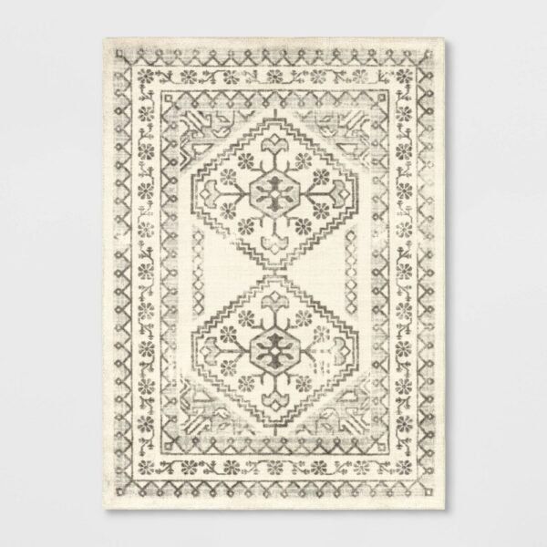 4'x5'5" Washable Kensington Persian Style Rug Cream - Threshold: Traditional Tufted Medium Pile Accent Rug "
