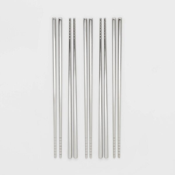 5pk Chopstick Set Silver - Threshold: Stainless Steel, Traditional Style, Dishwasher-Safe, 9.25" Length, Service for 5 "