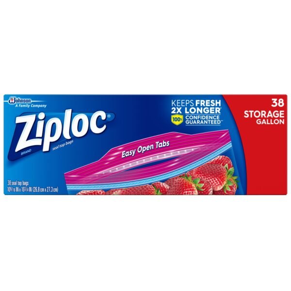 Ziploc Gallon Food Storage Bags  Stay Open Design with Stand-up Bottom  Easy to Fill  38 Count "