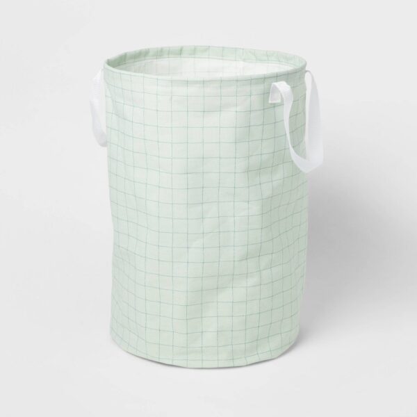 Scrunchable Round Laundry Hamper Green Stitch Grid - Brightroom