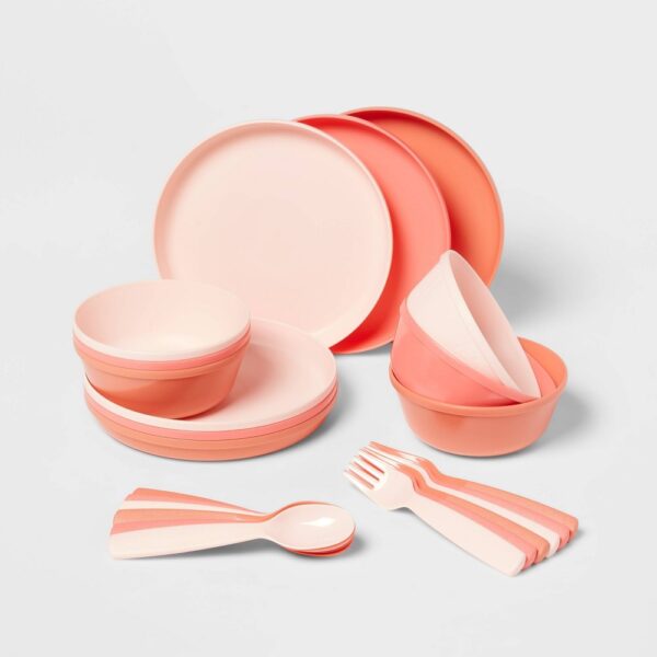 Kids' 24pc Plastic Dinnerware Serving Set Warm Colors - Pillowfort: BPA-Free Kids & Baby Plates, Bowls, Forks, Spoons