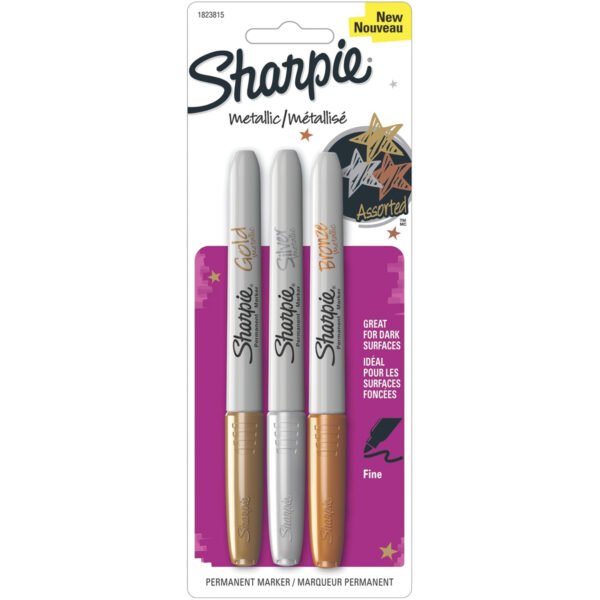 Sharpie Metallic Fine Point Permanent Markers 3/Pkg-Gold, Silver & Bronze