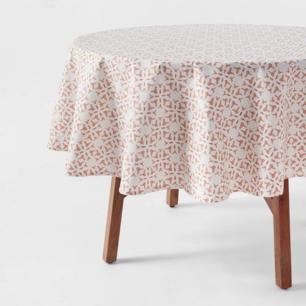 70" Cotton Stamp Round Tablecloth Pink - Threshold?