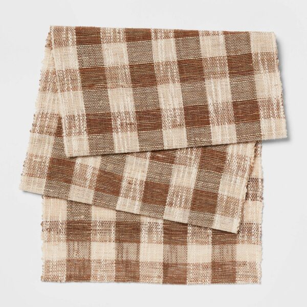 108" X 14" Cotton Gingham Table Runner Brown - Threshold?