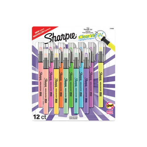 Sharpie Clear View 12pk Highlighters Chisel Tip Multicolored: Bold & Fine Markers for School Supplies "