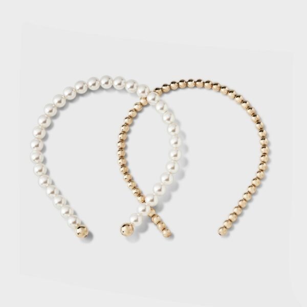 Beaded Headband Set 2pc - a New Day White/Gold: Securing Hair, All Hair Types, Plastic Material, Solid Pattern