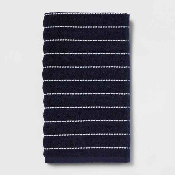 Performance Plus Hand Towel Navy Striped - Threshold?: Cotton-Polyester Blend, Fade-Resistant, 550-800 GSM "
