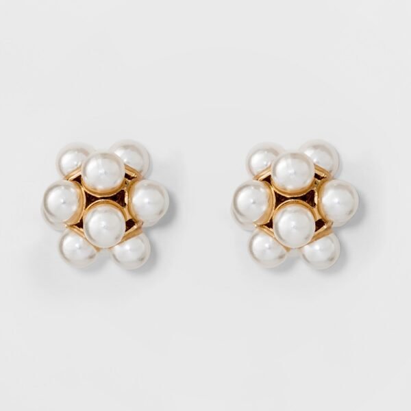 Simulated Pearl Stud Earrings - a New Day Gold