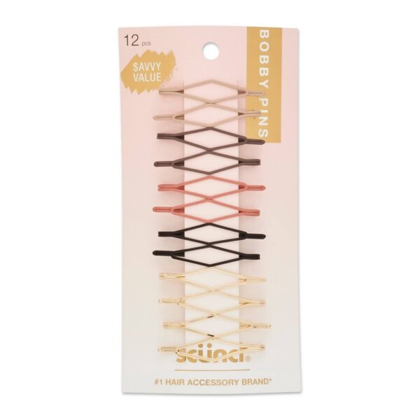 Sc?nci Diamond Shaped Bobby Pins - Matte Finish - Beige/Charcoal/Pink/Black - All Hair - 12pcs