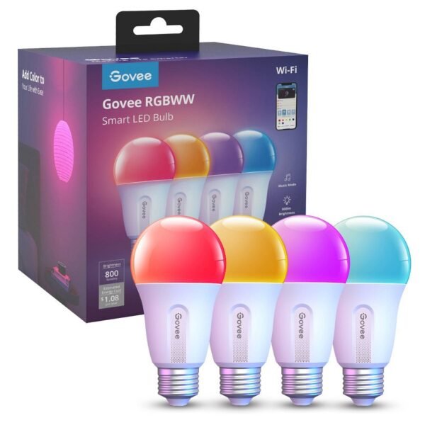 4-Packs 9-Watt 800 Lumens A19 Shape E26 Base 2700-6500K RGBWW Smart LED Bulb "