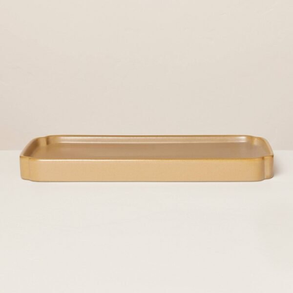 6"x11" Ceramic Bathroom Tray Honey Brown - Hearth & Hand with Magnolia: Stoneware Vanity Organizer "