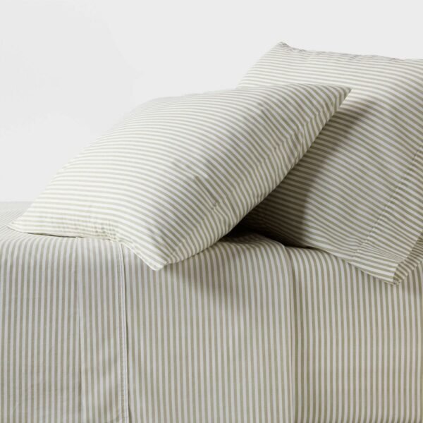 King 250 Thread Count Organic Percale Sheet Set Sage Green Stripe - Threshold: GOTS & OEKO-TEX Certified, Includes 4pc "