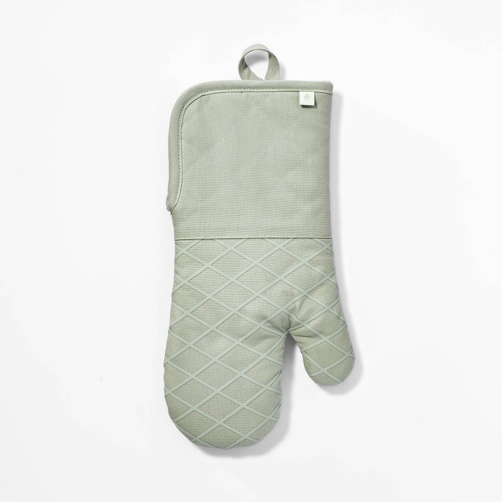 829643133-1.jpg Oven Mitt Sage Green - Figmint: Modern Kitchen Textile, Solid Pattern, Cotton, 14"x7", Silicon Gripper, OEKO-TEX Certified " - Image 1