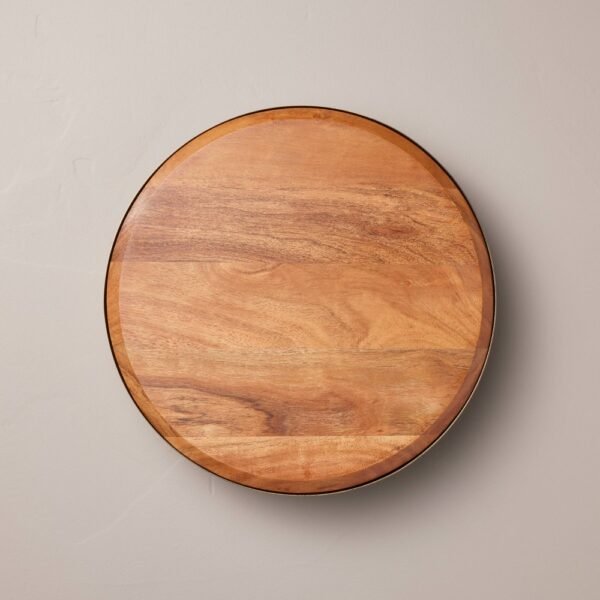 12" Wood & Brass Round Footed Serving Stand - Hearth & Hand? with Magnolia: Iron Detail, Farmhouse Style, Tiered Display Stand "