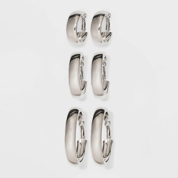Wide Hoop Earring Set 3pc - Wild Fable Silver