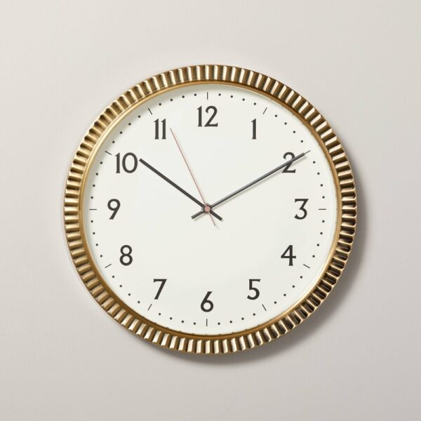 14" Pleated Brass Round Analog Wall Clock Antique Finish - Hearth & Hand? with Magnolia