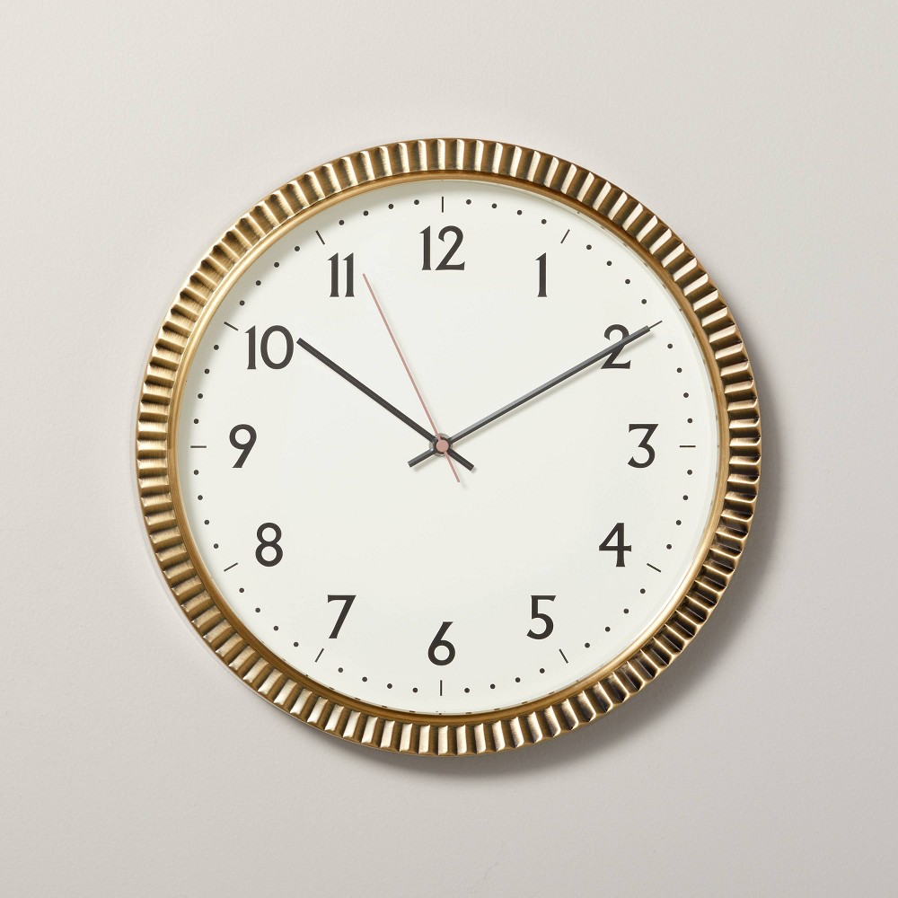 829656518-1.jpg 14" Pleated Brass Round Analog Wall Clock Antique Finish - Hearth & Hand? with Magnolia - Image 1