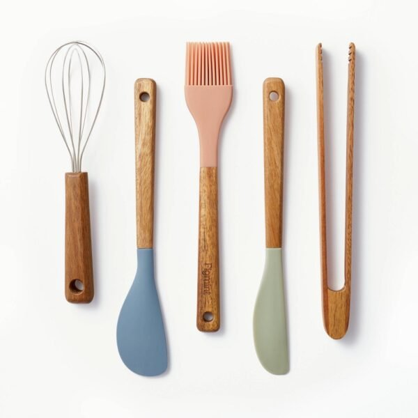 5pc Acacia Wood/Silicone Mini Kitchen Utensil Set Brown/Red/Blue - Figmint?: BPA-Free Cooking Utensils for Adults