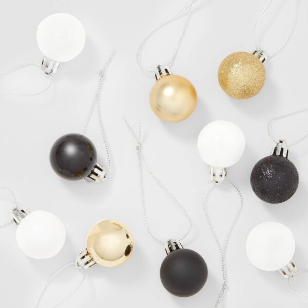 25ct Round Mini Christmas Tree Ornament Set Black/White/Gold - Wondershop?: Shatter-Resistant Holiday Decor, Indoor Use "