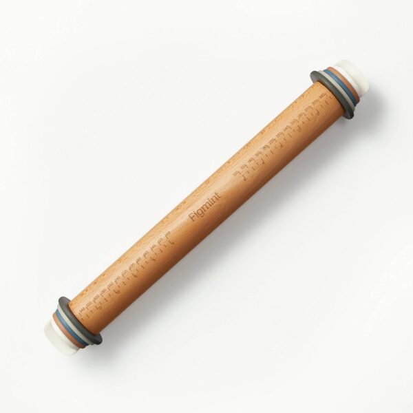17.28" Adjustable Wood Rolling Pin Light Brown - Figmint: Handled for Baking, Hand Wash, 1.16 Lbs "