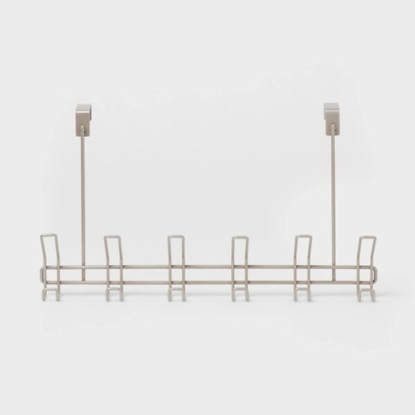 6 Over the Door Hook Silver - Threshold: Steel, Powder-Coated, No Assembly, 20 Lb Capacity, Decorative Rack