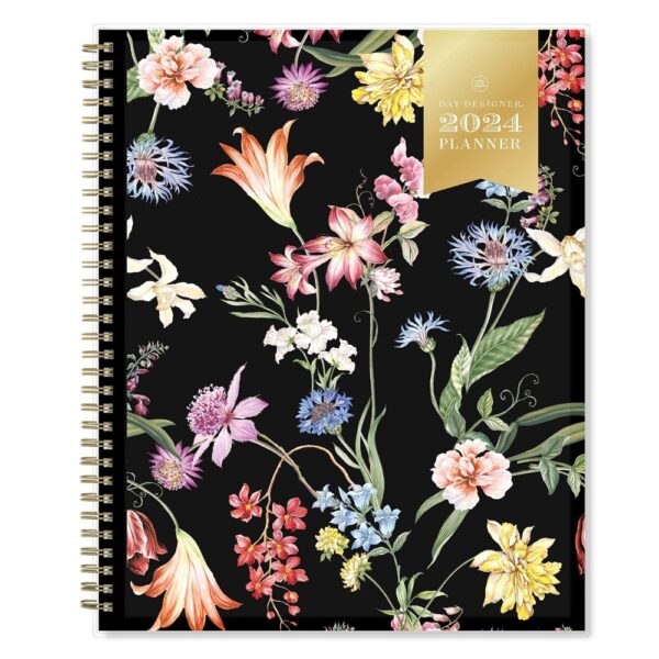 Day Designer 2024 Planner 8.5"x11" Weekly/Monthly Clear Pocket Cover Wild Blooms Black