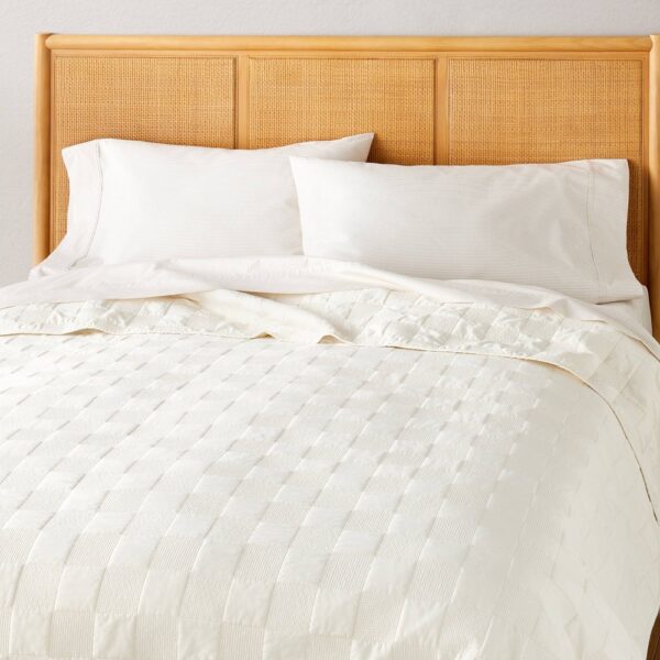 Full/Queen Checkerboard Stitch Quilt Cream - Hearth & Hand with Magnolia: OEKO-TEX Certified, Farmhouse Style Coverlet "