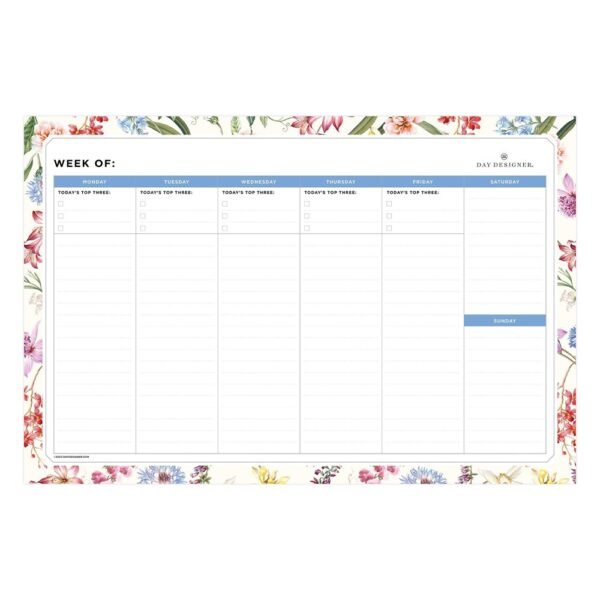 Day Designer 2024 Desk Planning Pad Weekly 15"x10" Wild Blooms White "