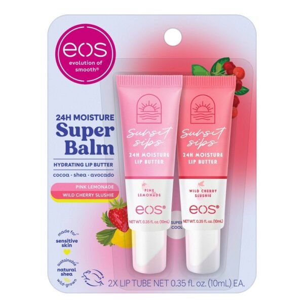 Eos 24H Moisture Super Balm- Pink Lemonade & Wild Cherry Slushie  Lip Mask  Day or Night Lip Treatment  Made for Sensitive Skin  0.35 Fl Oz