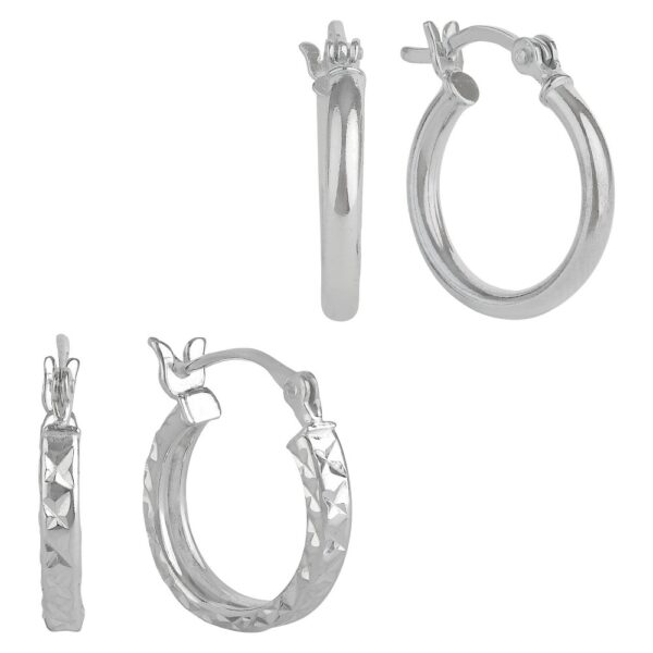 Sterling Silver Tube and Square Cut Hoop Earring Set 3pc - a New Day Silver