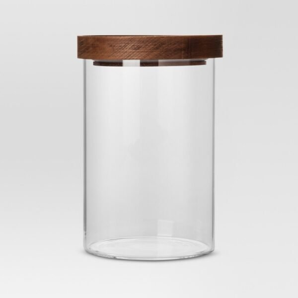 Medium Glass Storage Canister with Wood Lid - Threshold: Clear Glass Jar with Lid, 48oz, BPA-Free, Hand Wash "